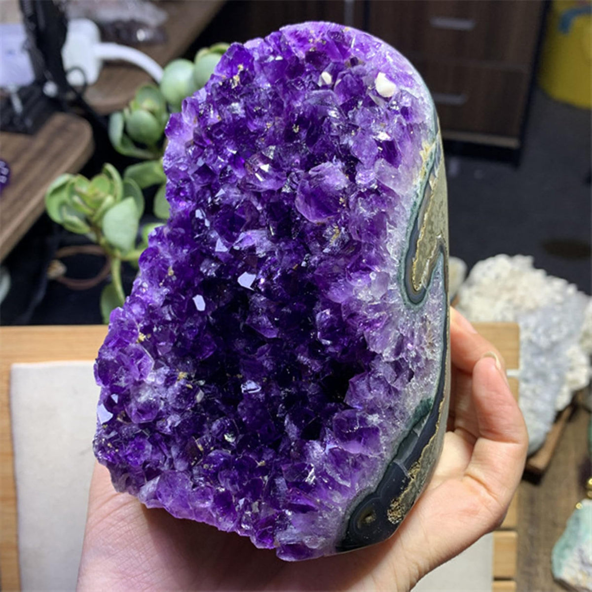 WAFUNNE Amethyst Crystal Geodes – Purple Quartz Rock Cluster, 7-8 lb