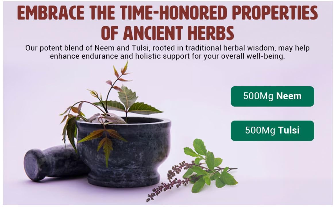 WAY 4 Organic W4O Neem Tulsi Tablets β 300 Pills, 150 Servings, 1000 mg, Equal Neem & Tulsi (Pack of 2)