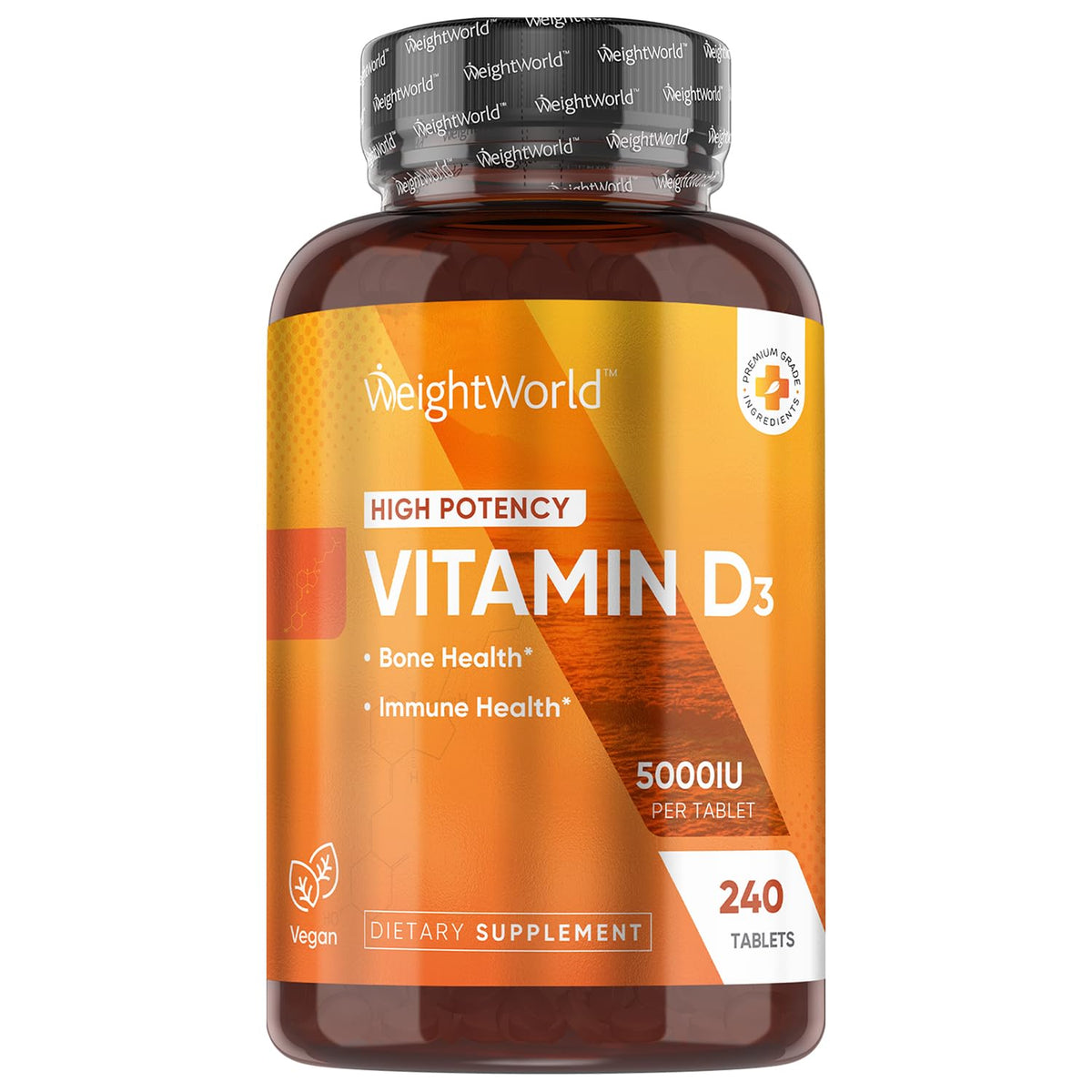 WeightWorld Vegan Vitamin D3 5000 IU β Wild-Harvested Lichen D3, 240 Tablets, Gluten & Allergen Free