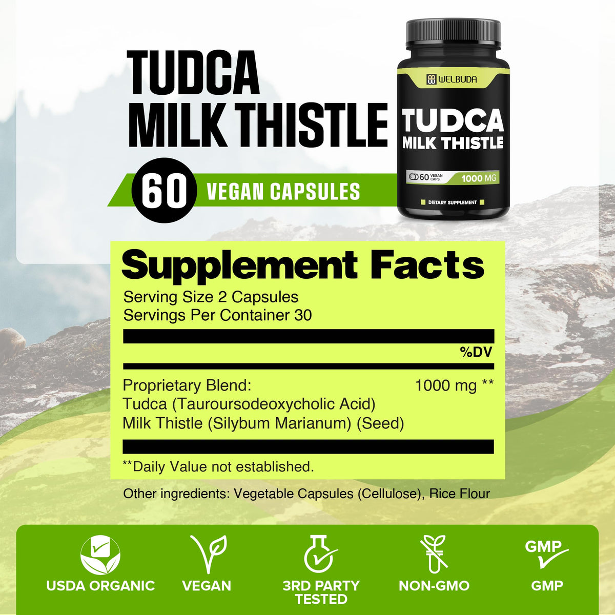 WELBUDA Tudca 1000mg + Milk Thistle - 60 Vegan Capsules