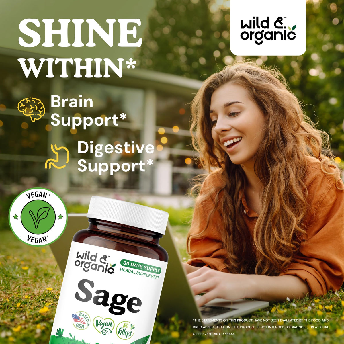 Wild & Organic Sage Capsules β 1000 mg Sage per Serving | Brain & Digestive Support