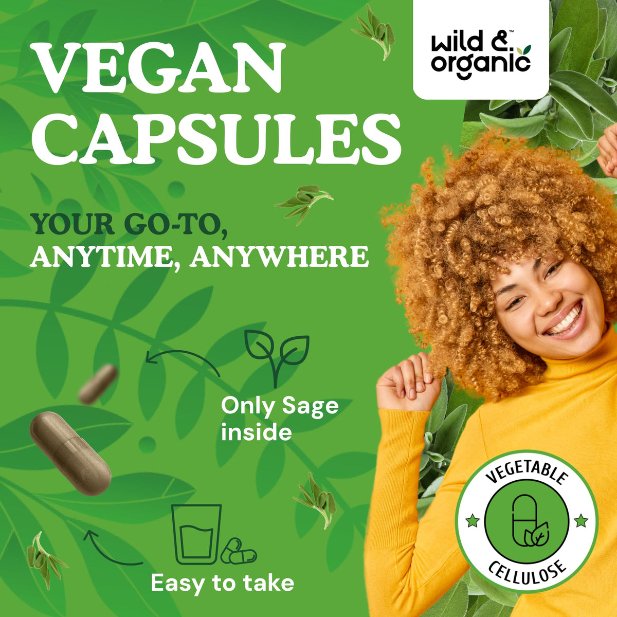 Wild & Organic Sage Capsules β 1000 mg Sage per Serving | Brain & Digestive Support