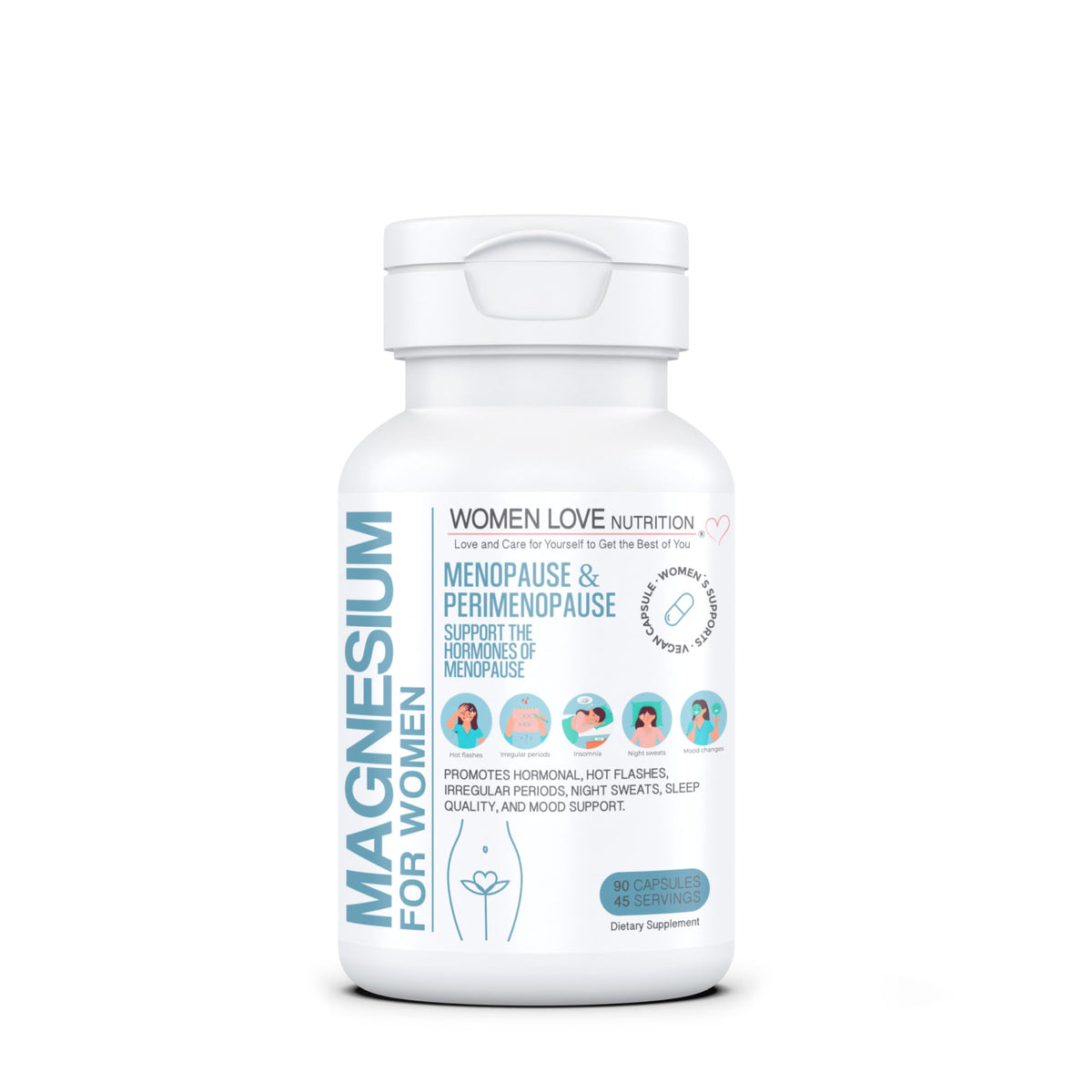 WOMEN LOVE NUTRITION, Magnesium for Women, Menopause & Peromenopause (90 Capsules)