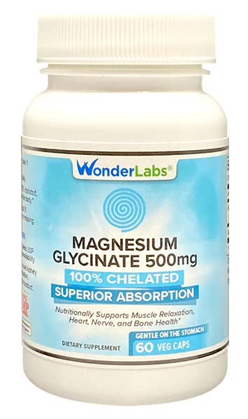 Wonder Laboratories Magnesium Glycinate 500mg β Chelated, Non-GMO, Gluten, Dairy & Soy Free (60)