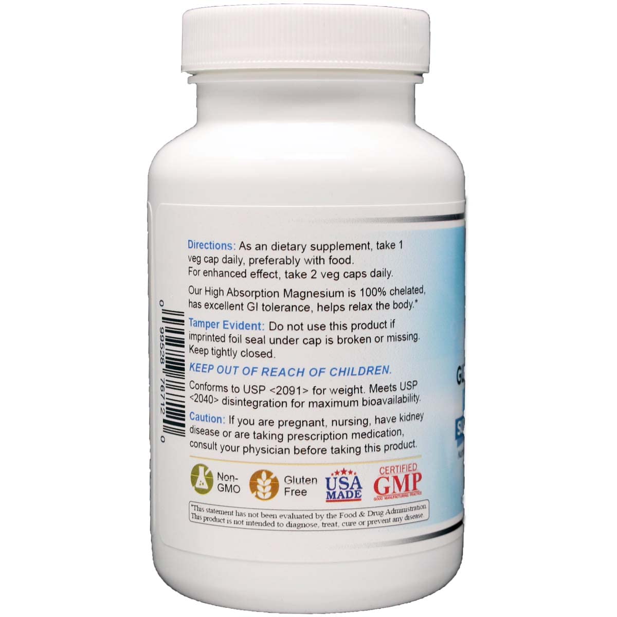 Wonder Laboratories Magnesium Glycinate 500mg β Chelated, Non-GMO, Gluten, Dairy & Soy Free (60)