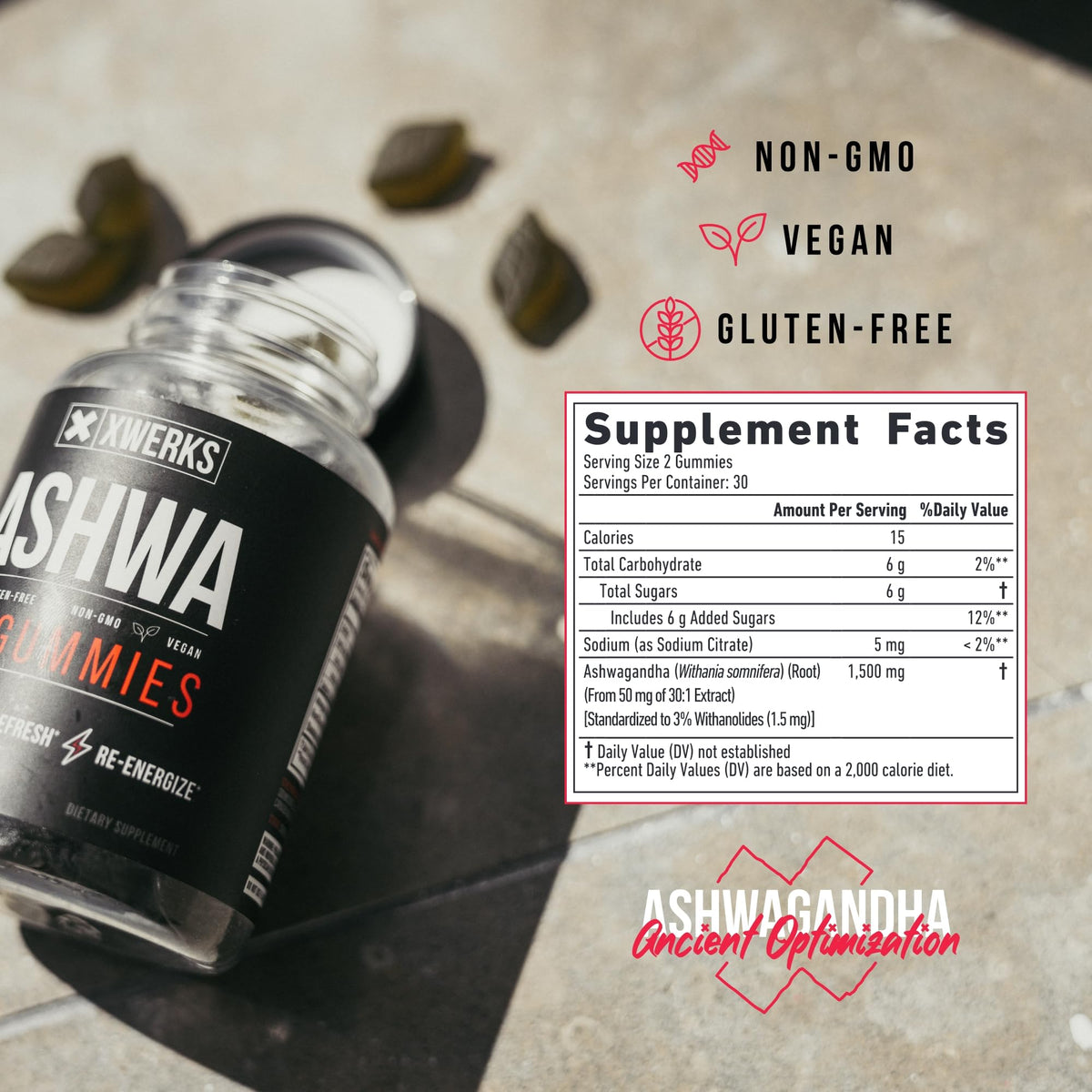XWERKS Ashwagandha Gummies β Extra Strength 1500mg | Immune Support, Stress Relief & Endurance | 60 Count