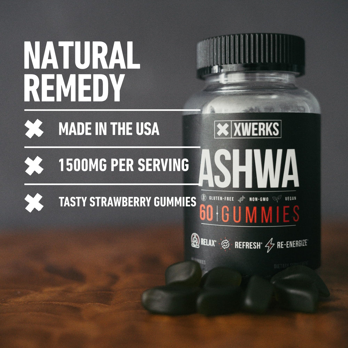 XWERKS Ashwagandha Gummies β Extra Strength 1500mg | Immune Support, Stress Relief & Endurance | 60 Count