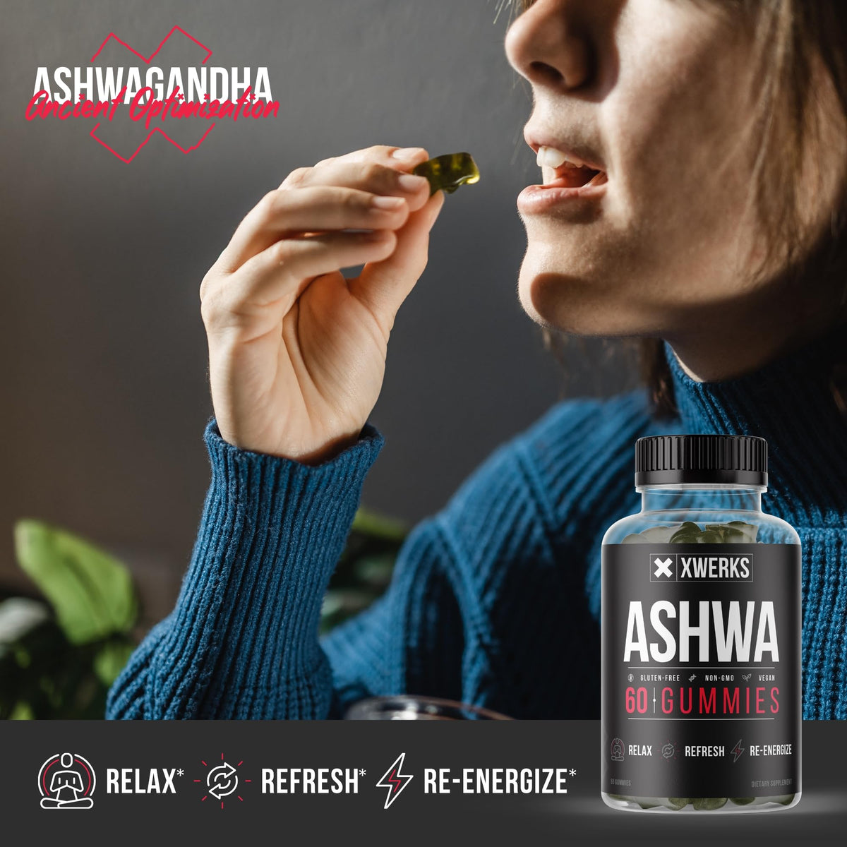 XWERKS Ashwagandha Gummies β Extra Strength 1500mg | Immune Support, Stress Relief & Endurance | 60 Count
