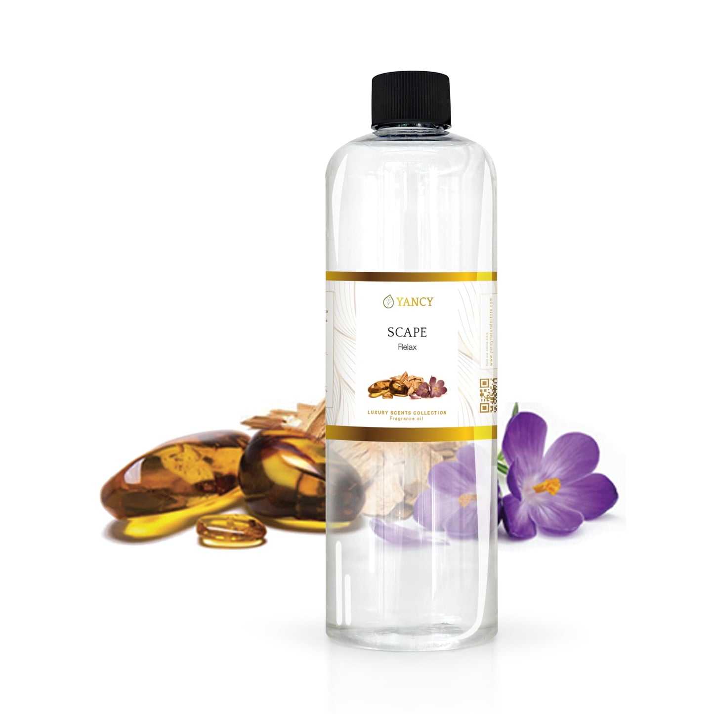 YANCY Scape Luxury Fragrance Oil (16 oz) – Sandalwood & Amber for Diffusers, Oil Burners & Aroma Lamps