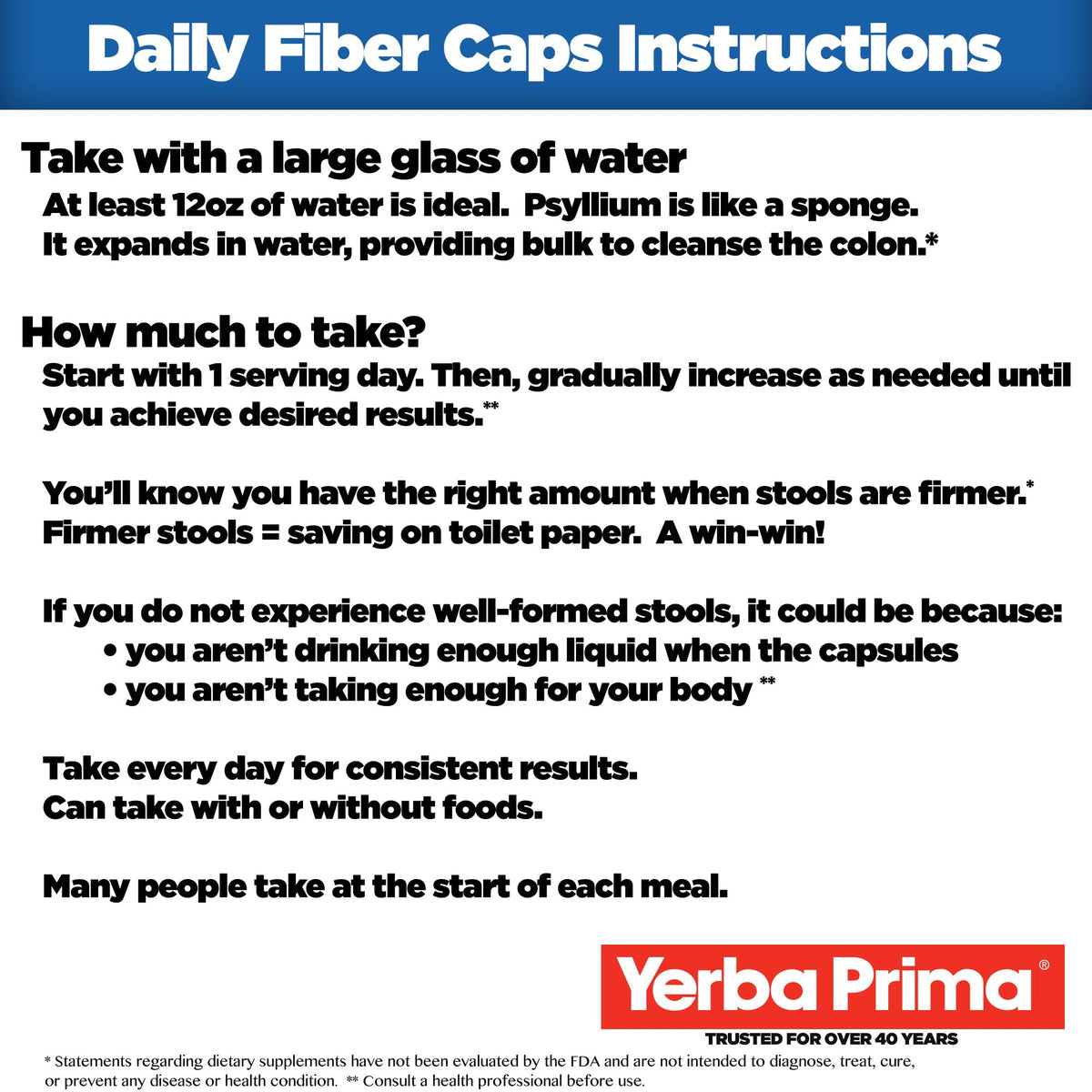 Yerba Prima Daily Fiber Caps β 180 Capsules | Soluble & Insoluble Fiber for Gut Health