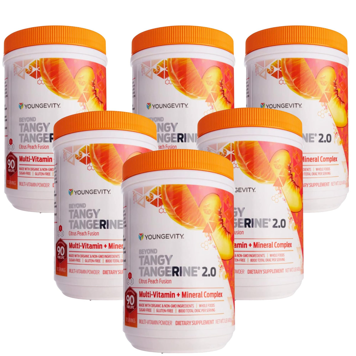 Youngevity Beyond Tangy Tangerine 2.0 Citrus Peach Fusion β 8000 ORAC Multivitamin & Mineral, 6-Pack