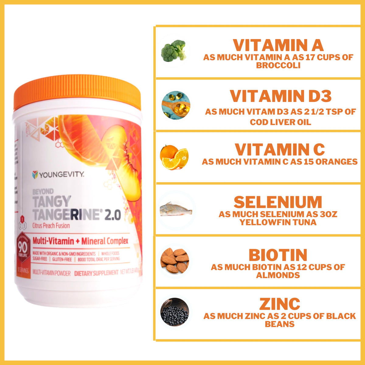 Youngevity Beyond Tangy Tangerine 2.0 Citrus Peach Fusion β 8000 ORAC Multivitamin & Mineral, 6-Pack