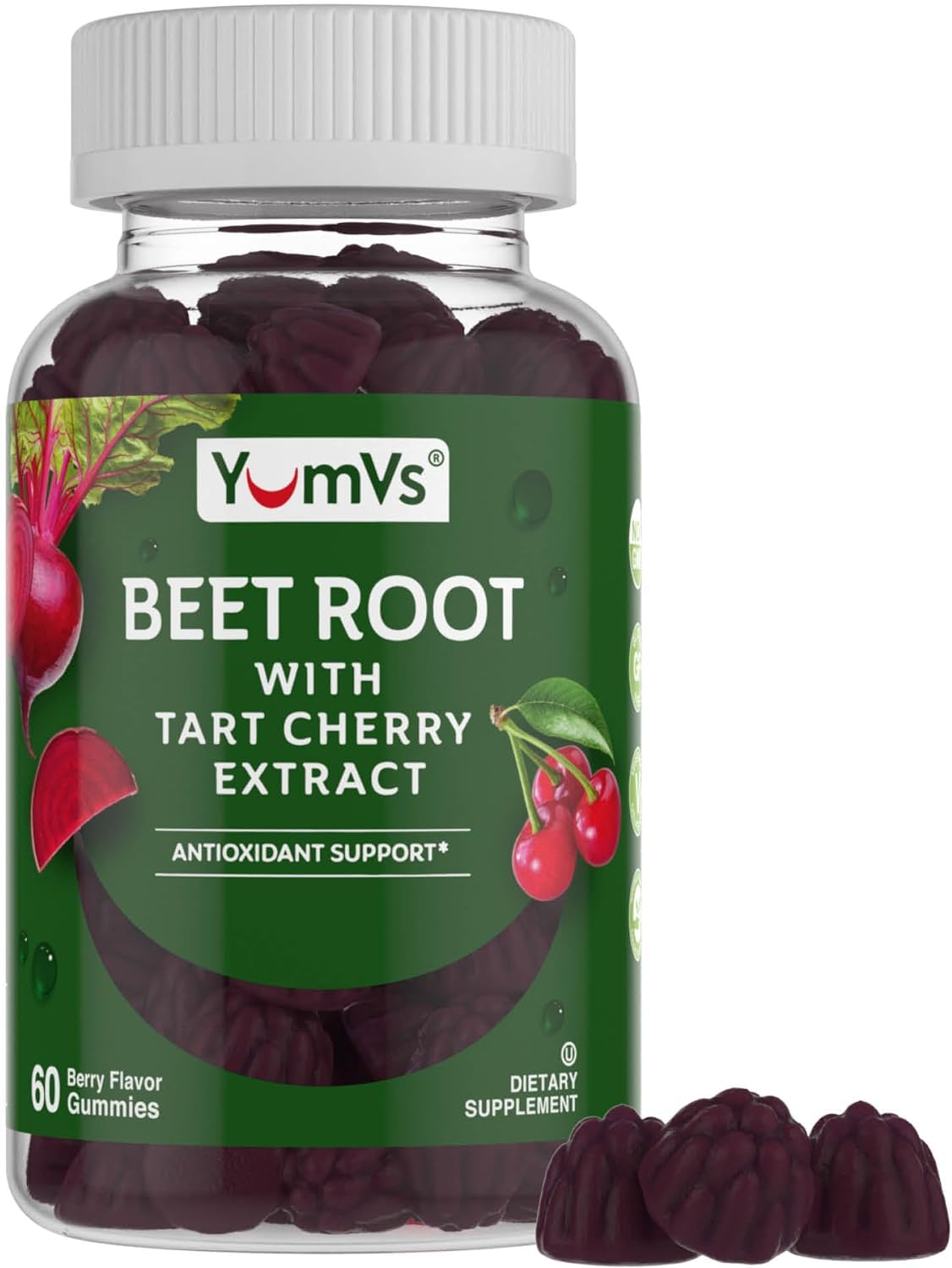 YUM-V'S Beet Root Gummies with Tart Cherry β Berry Flavor for Blood Circulation & Antioxidants