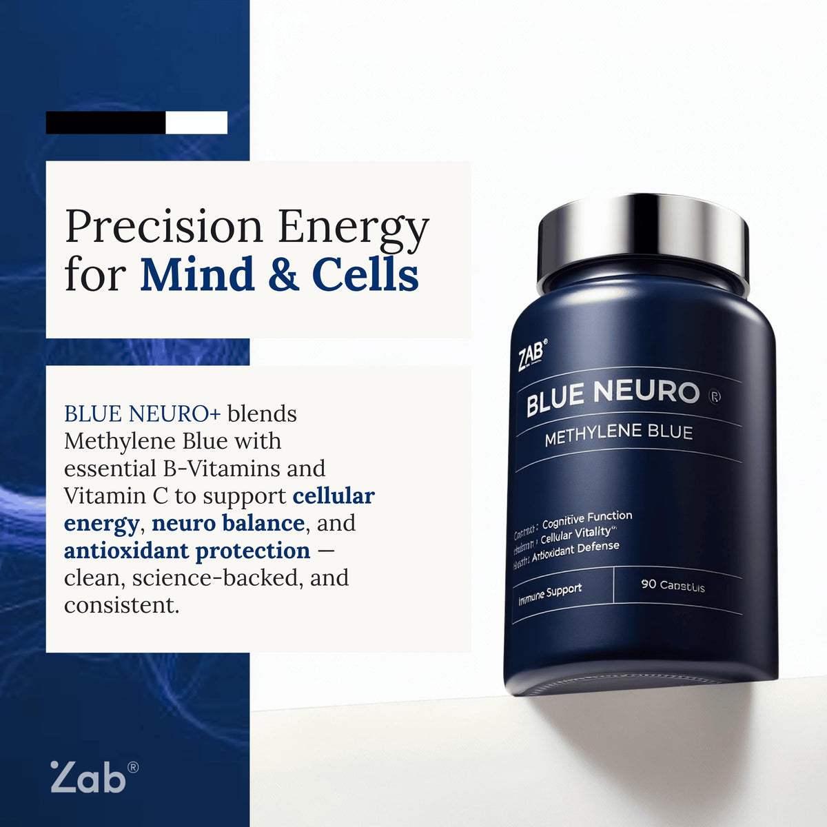ZAB Methylene Blue Capsules | Brain Support with Vitamin C & B Complex β 10 mg USP Grade