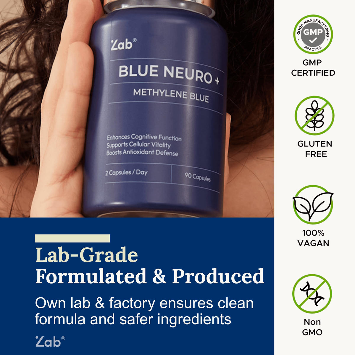 ZAB Methylene Blue Capsules | Brain Support with Vitamin C & B Complex β 10 mg USP Grade