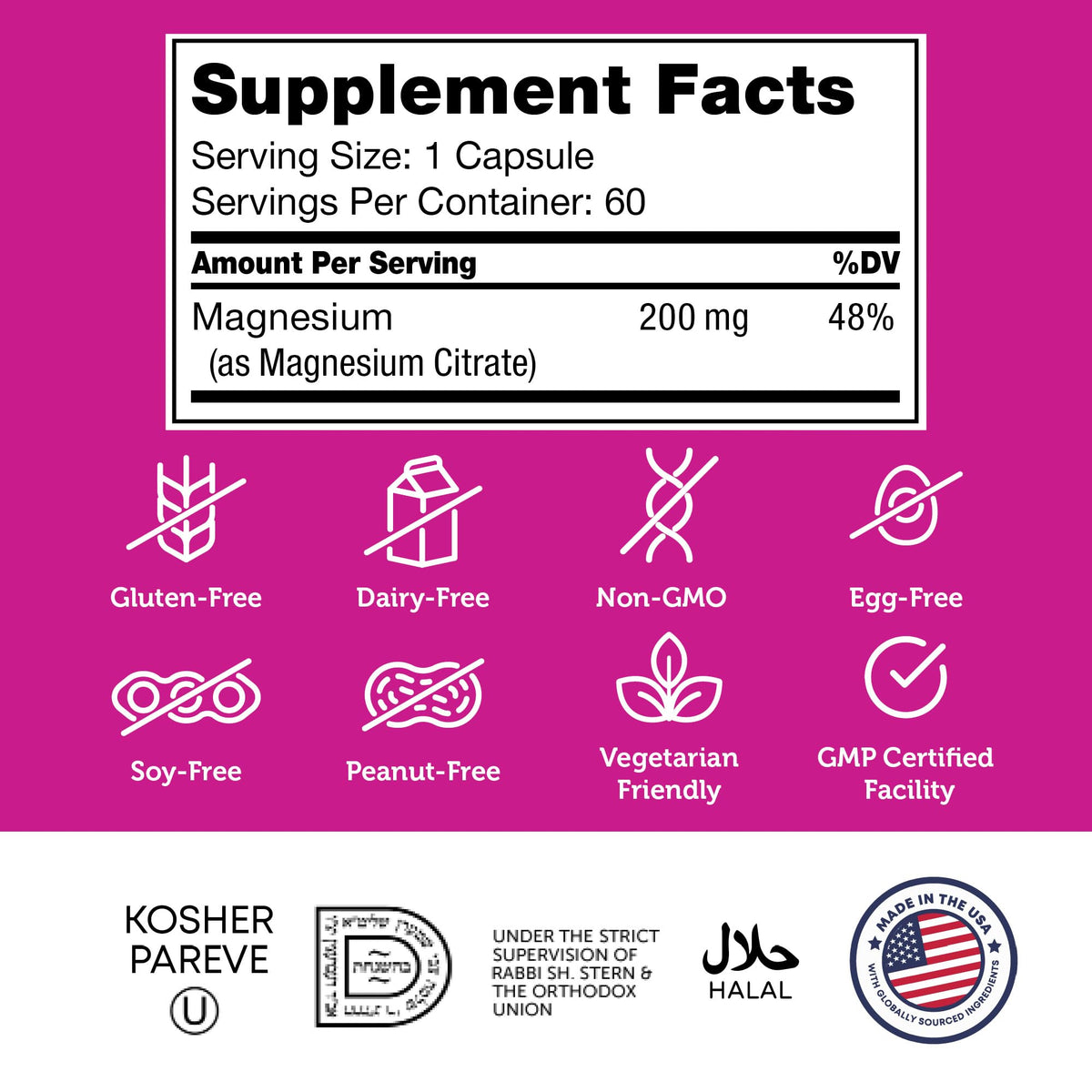 Zahler Magnesium Supplement Capsules 200 mg | 60 Count | Kosher Certified