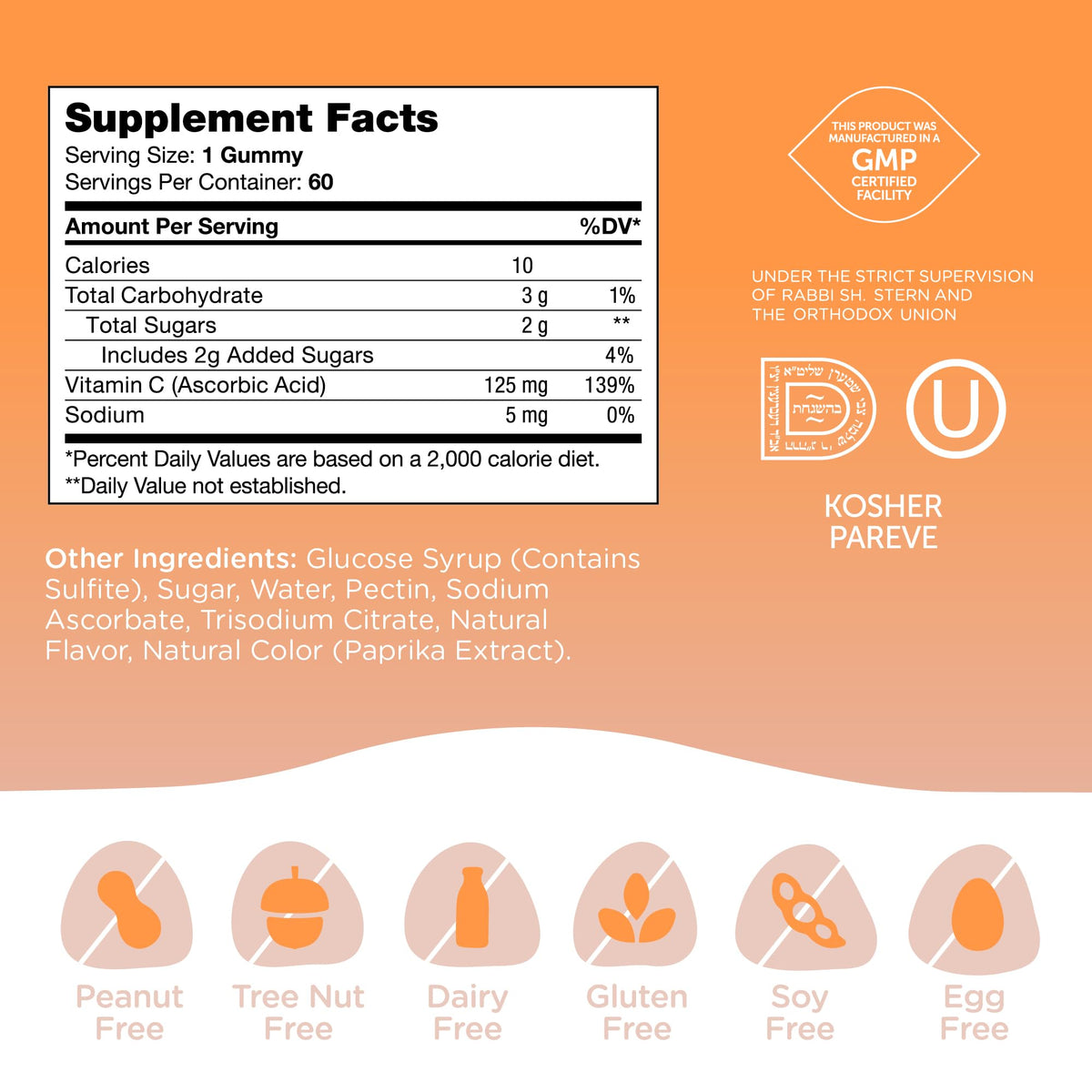 Zahler Chapter One Vitamin C Gummies 125 mg β Kosher (60 Count) for Adults & Kids