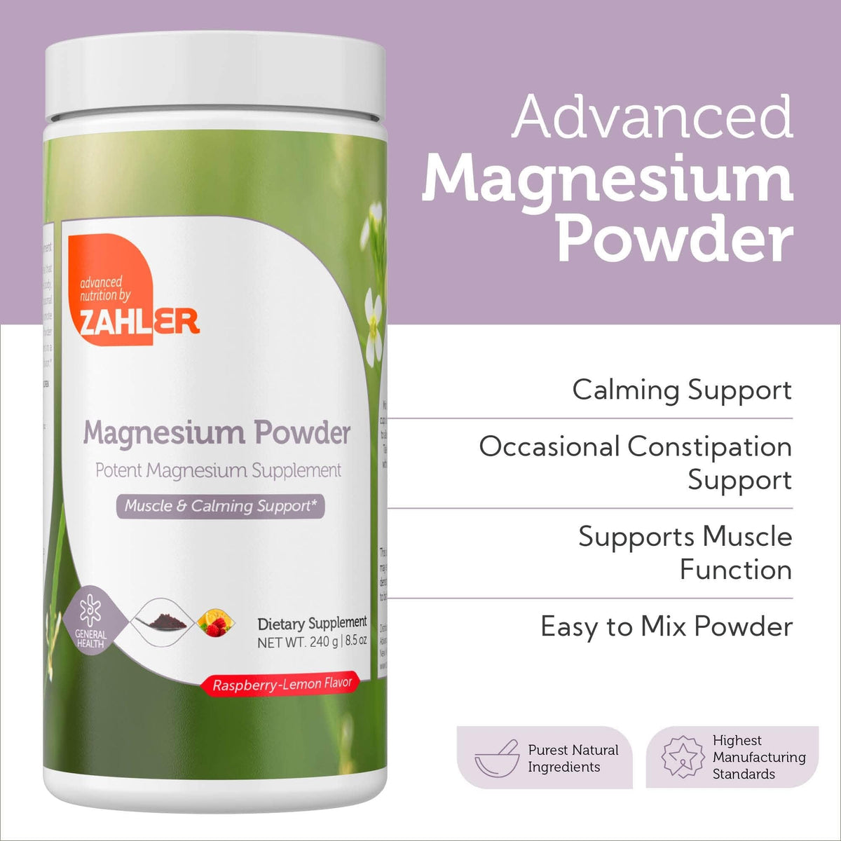 Zahler Magnesium Powder Mix for Water β Raspberry Lemon Flavor, Magnesium Citrate, Kosher, 8.5 oz