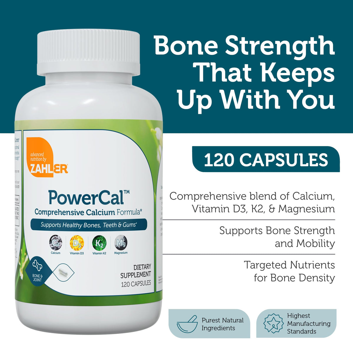 Zahler PowerCal Calcium D3 K2 Magnesium β Bone Health Support (120 Capsules)