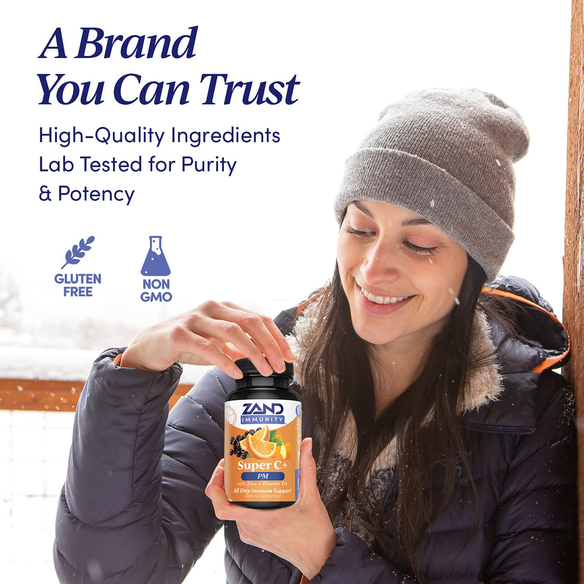 Zand Immunity Super C+ PM β Nighttime Immune Support with Melatonin, 1000mg PureWay-C, Zinc, D3 & Elderberry | 60 Tablets