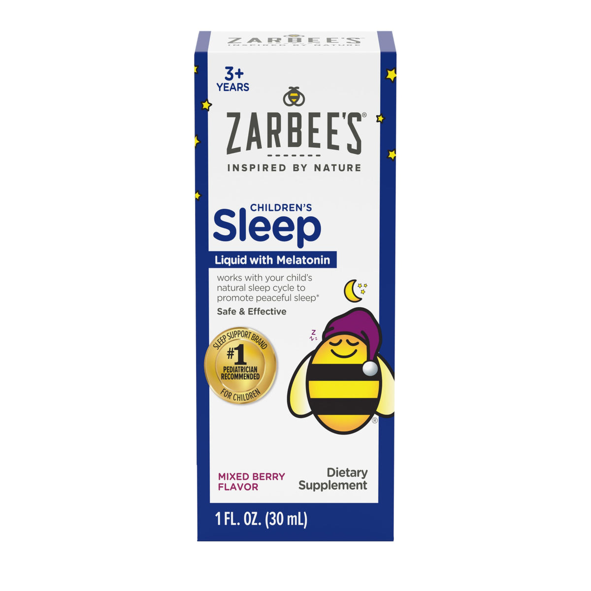 Zarbee's Kids Melatonin Liquid 1mg β Sleep Support for Ages 3+