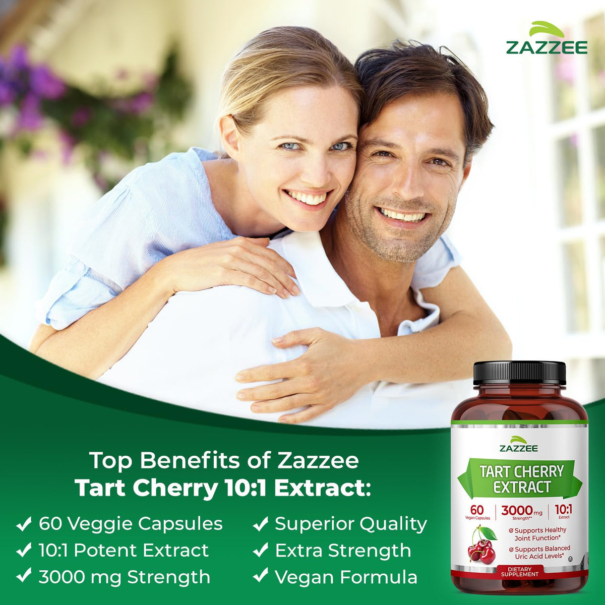 Zazzee Tart Cherry 10:1 Extract β 3000 mg per Capsule, 60 Vegan Capsules, 2-Month Supply, Certified Kosher, Gluten Free, Non-GMO