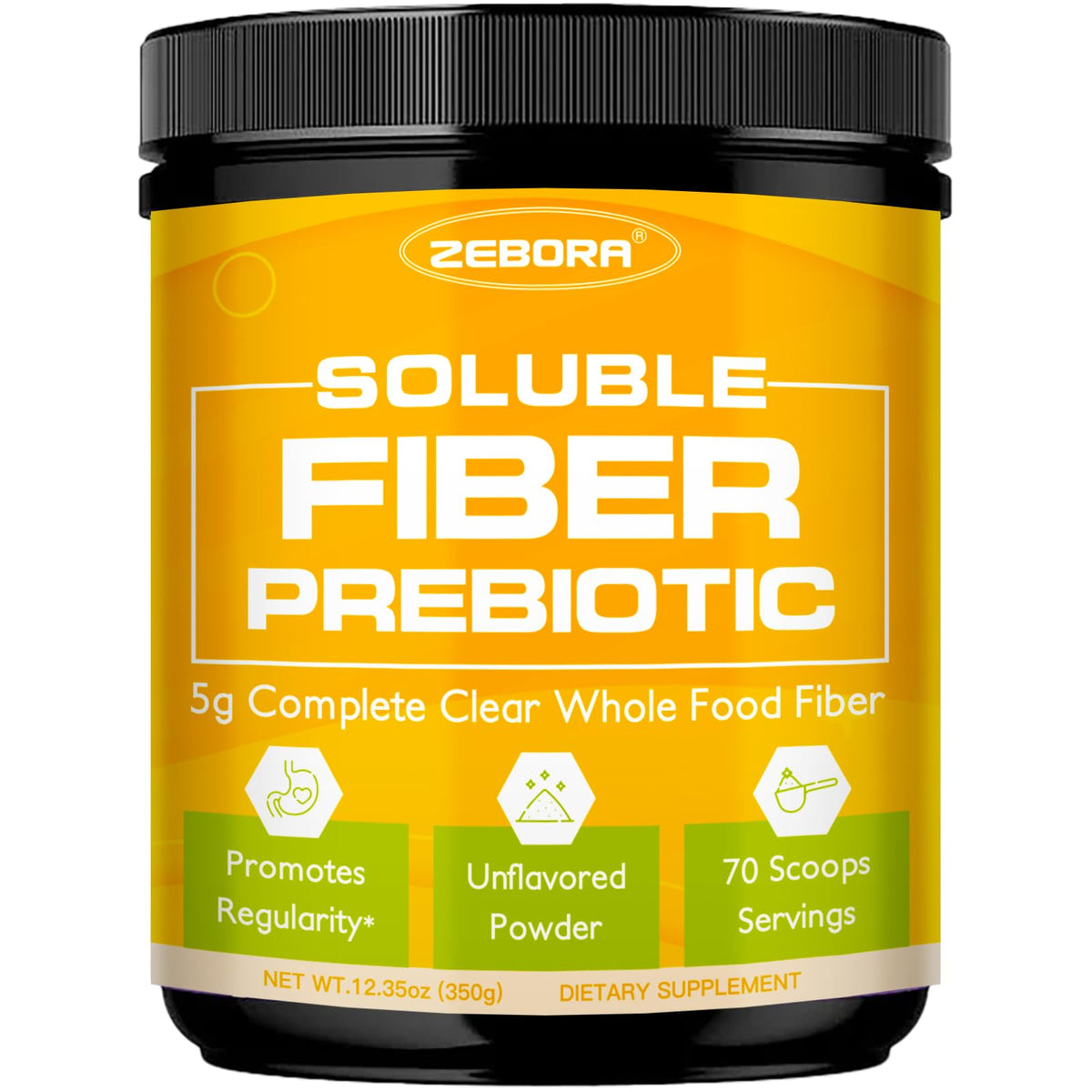 ZEBORA Fiber Supplement Powder | Unflavored Prebiotic with Acacia – Digestive Health, Regularity and Hunger Control | Gluten Free, No Sugar Added | 70 Servings