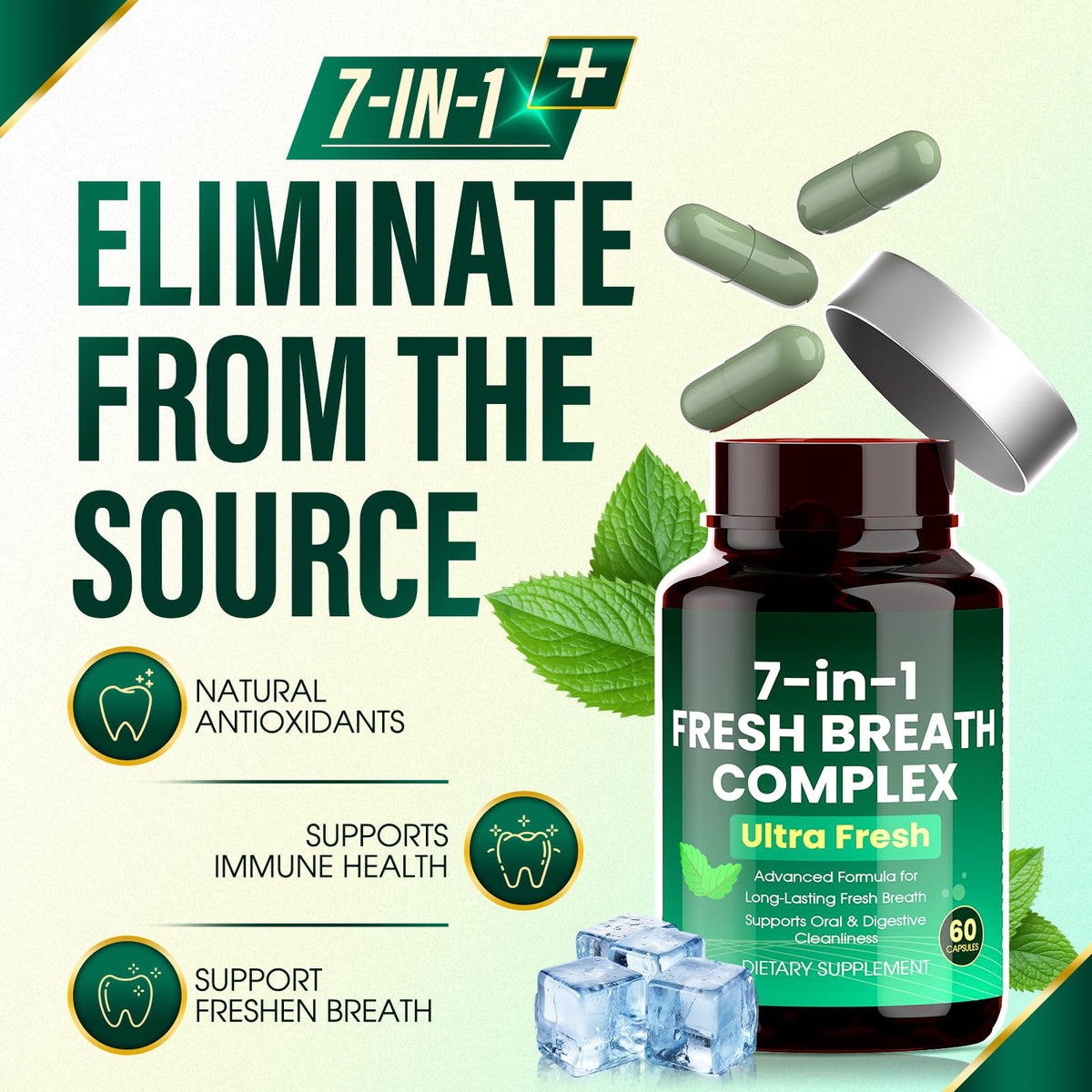 Zero Breath Bad Breath Capsules β 7-in-1 Breath Freshener | Organic Chlorophyllin, Probiotics, Mint