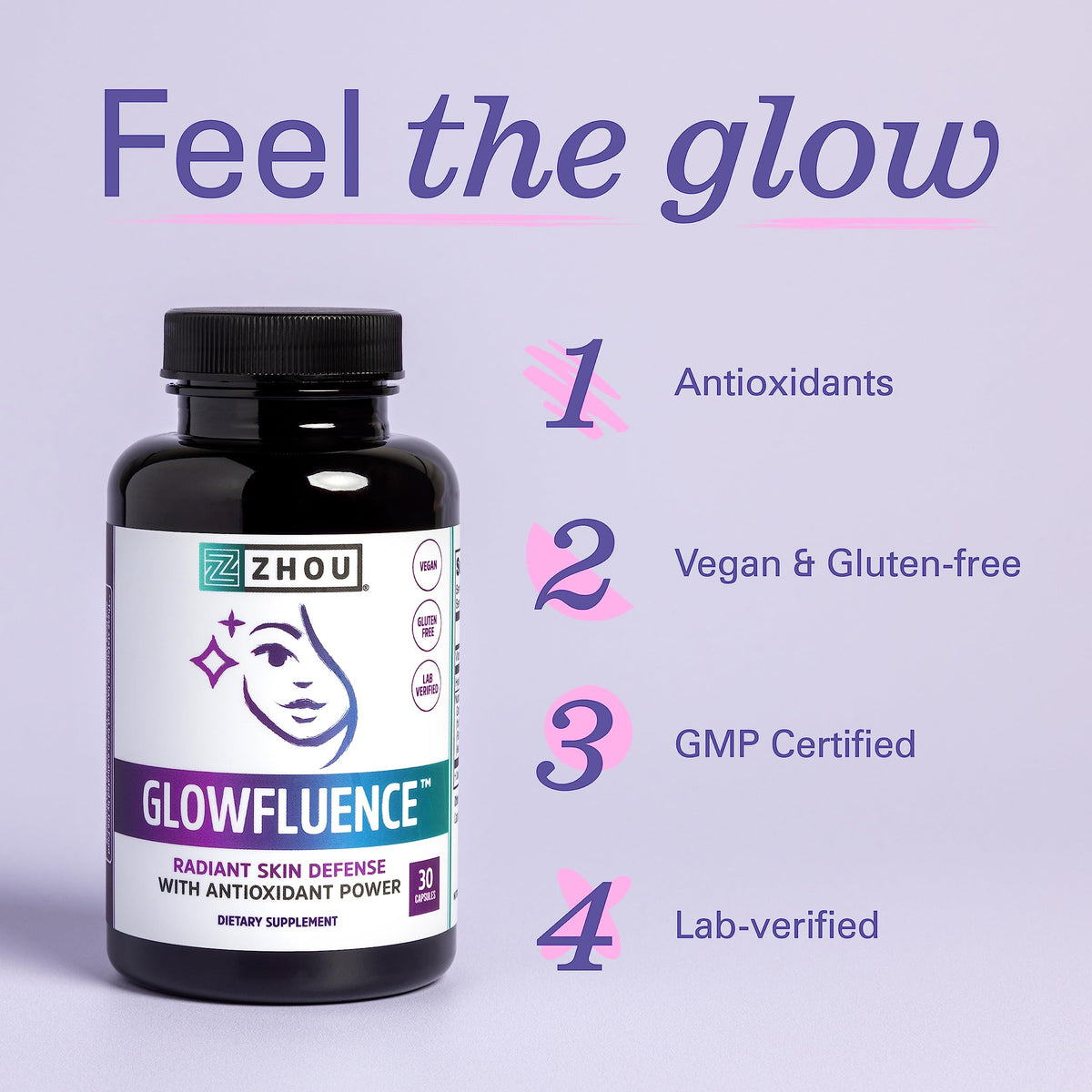 Zhou Glowfluence β Hyaluronic Acid Supplement with Vitamin C & Antioxidants
