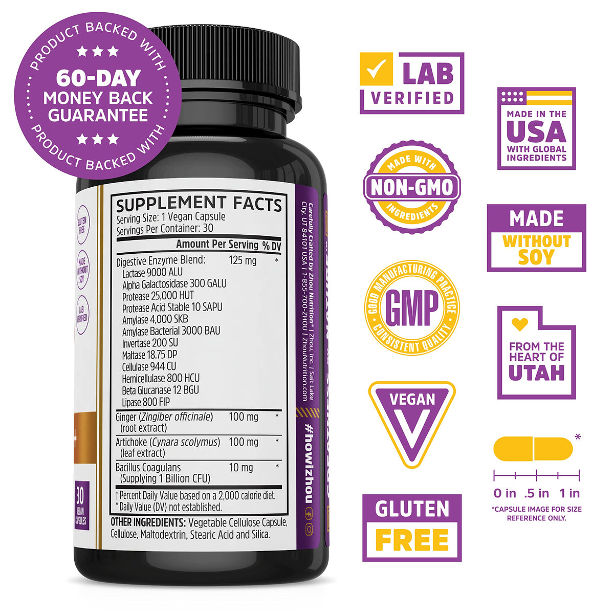 Zhou Bloat Blast+ Digestive Enzymes with Probiotics β 30 Veggie Capsules