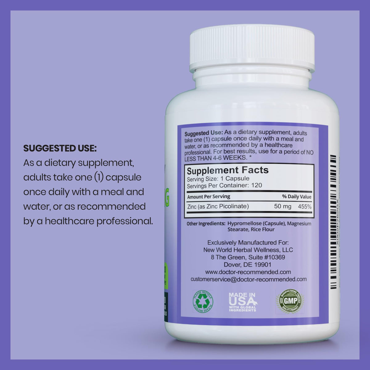 Zinco Picolinato 50mg – Supporto Immunitario | 120 Capsule Vegetali | Zinco ad Alta Potenza
