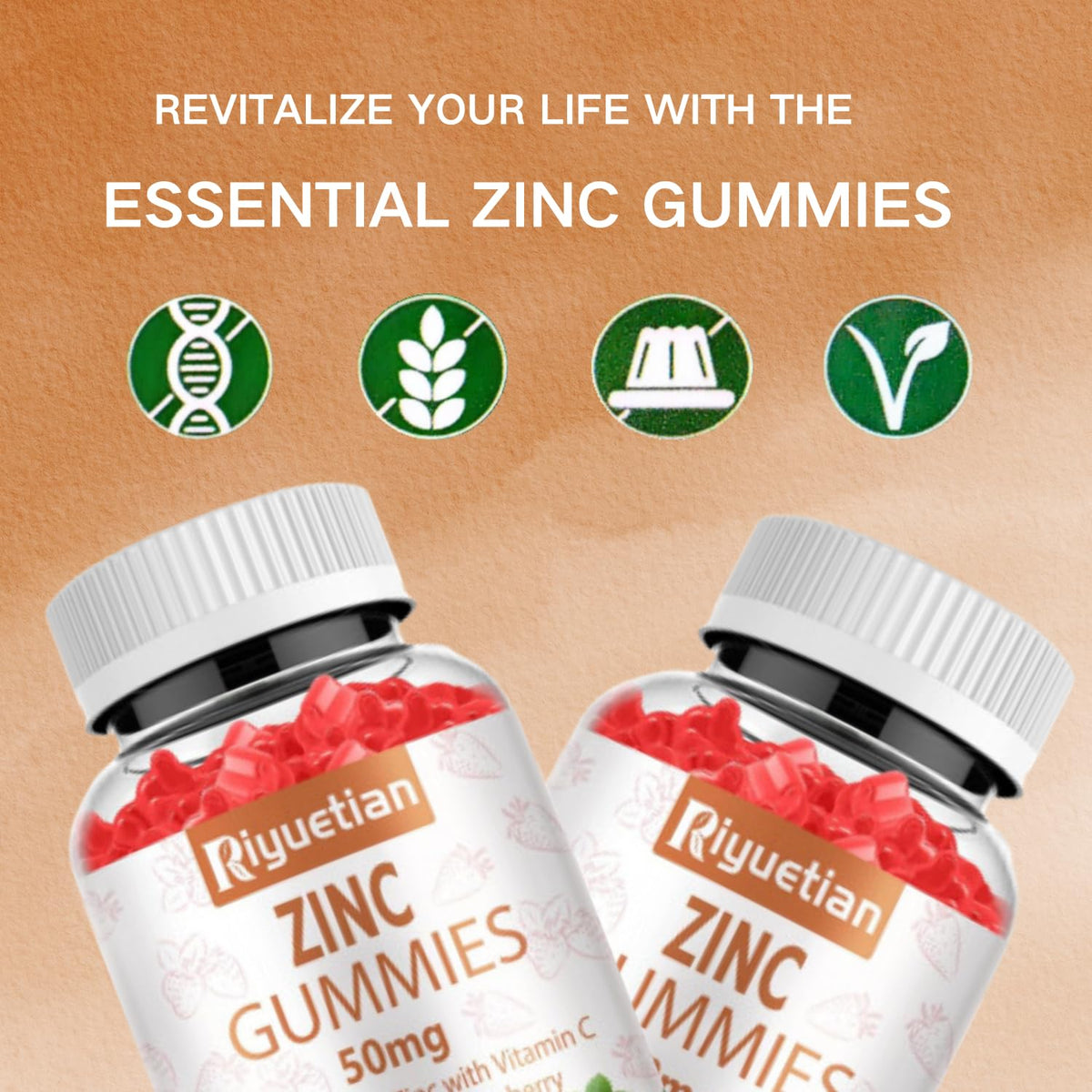Zinc Gummies 50mg High Potency with Vitamin C, D3 & Elderberry – Immune Support (Vegan, Non-GMO, Gluten Free) – 60 Gummies