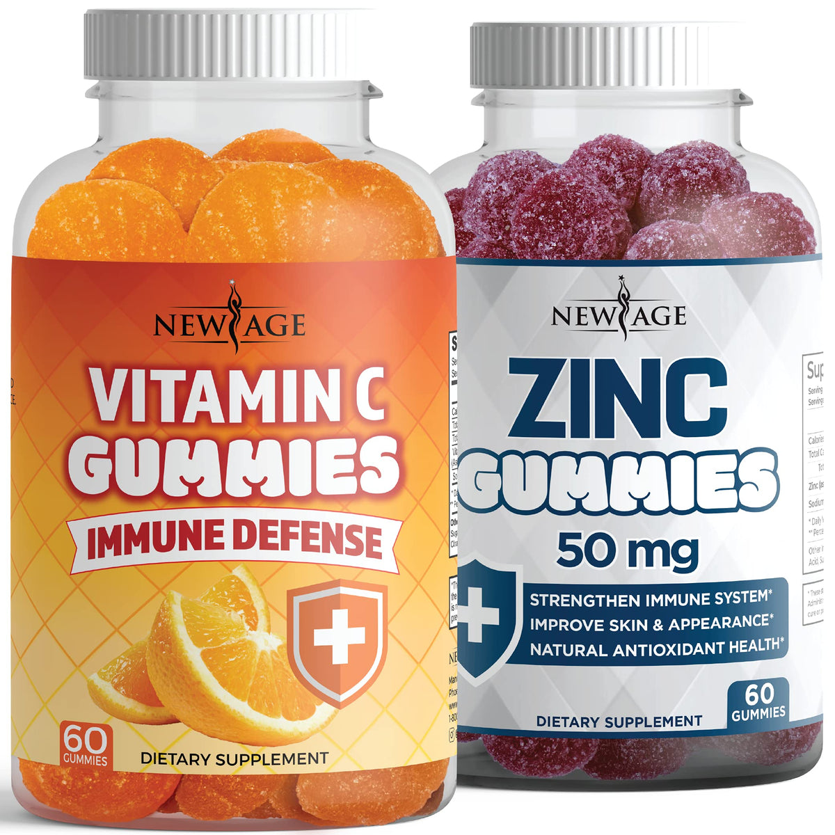Zinco Gommose Confezione da 2 – Integratore di Zinco da 50 mg per il Sistema Immunitario con Vitamina C | Non-GMO | New Age
