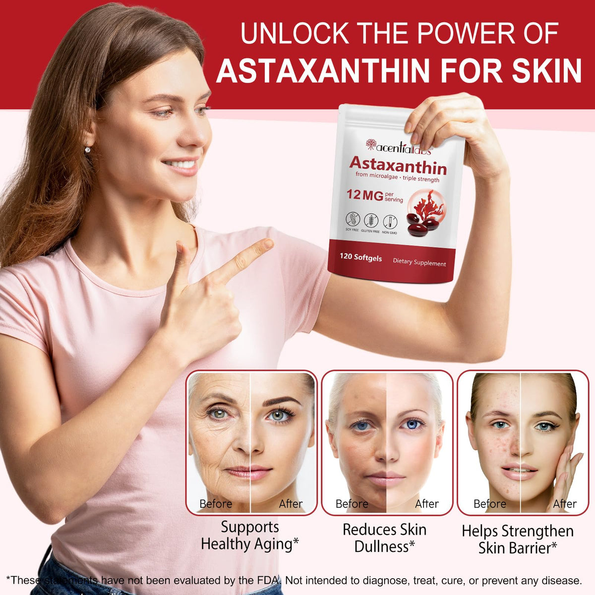 ZIXBMHYJ Astaxanthin 12mg β Natural Astaxanthin Supplement (120 Count) | Non-GMO, Gluten Free