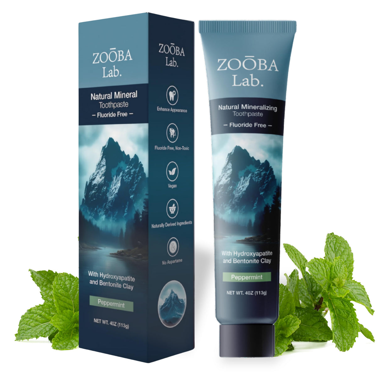 Zooba Fluoride Free Toothpaste with Hydroxyapatite β Remineralizing, Whitening, Bentonite Clay | Vegan