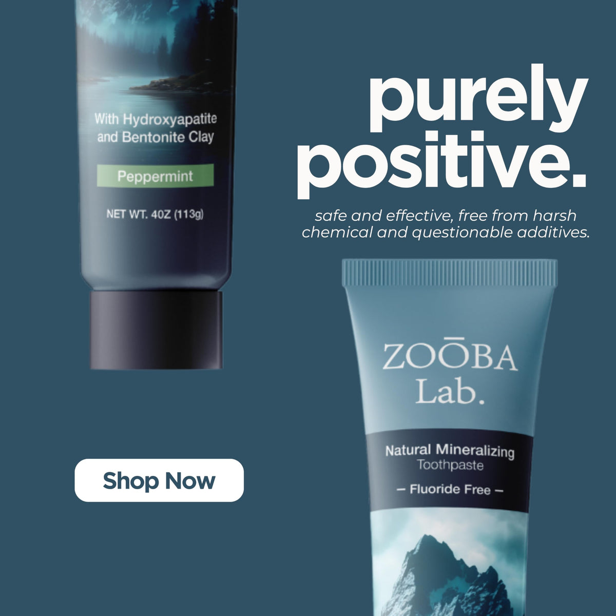 Zooba Fluoride Free Toothpaste with Hydroxyapatite β Remineralizing, Whitening, Bentonite Clay | Vegan
