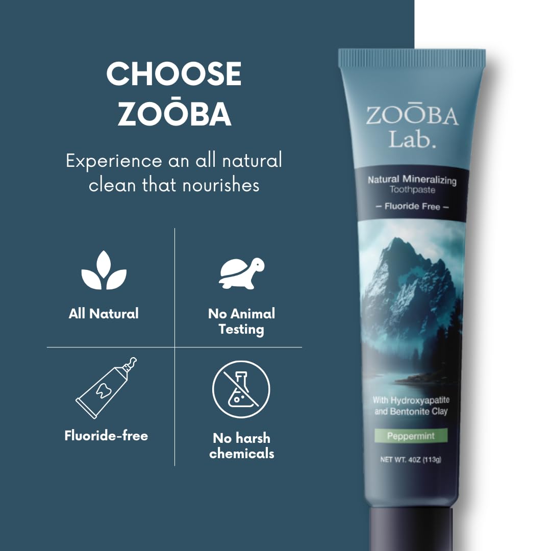 Zooba Fluoride Free Toothpaste with Hydroxyapatite β Remineralizing, Whitening, Bentonite Clay | Vegan