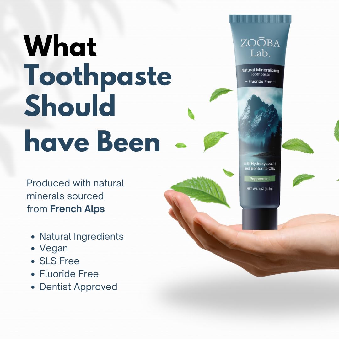 Zooba Fluoride Free Toothpaste with Hydroxyapatite β Remineralizing, Whitening, Bentonite Clay | Vegan