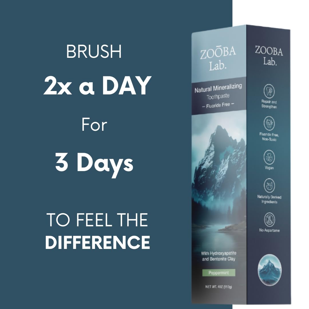 Zooba Fluoride Free Toothpaste with Hydroxyapatite β Remineralizing, Whitening, Bentonite Clay | Vegan
