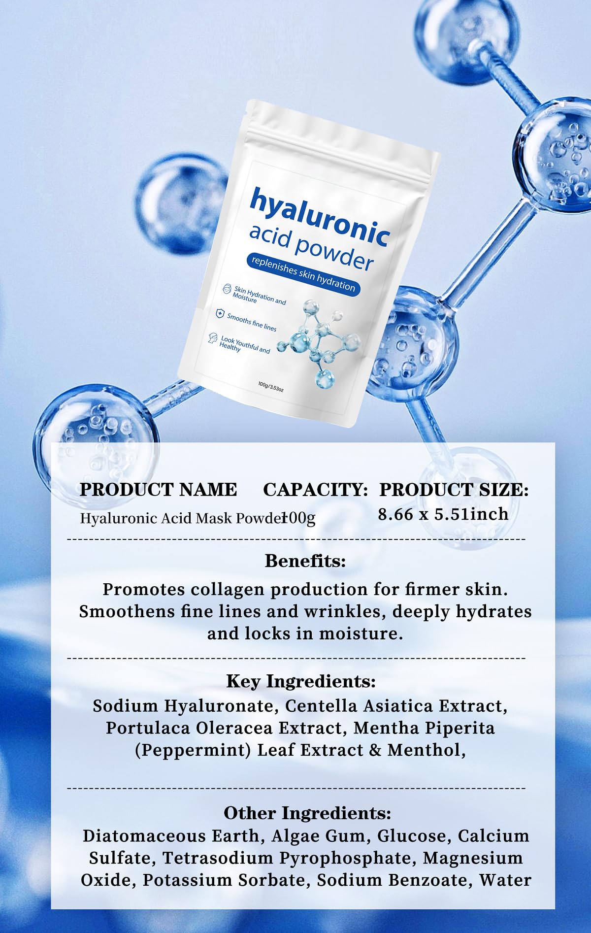 ZTSGU Hyaluronic Acid Powder β Low Molecular Weight for Skin Hydration (1Pcs)