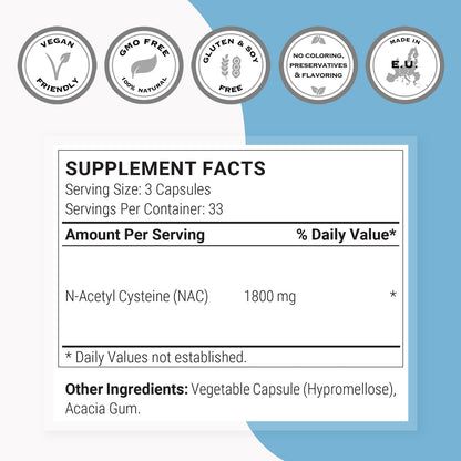 Supersmart N-Acetyl Cysteine 1800mg - High Absorption NAC Supplement | Non-GMO & Gluten Free