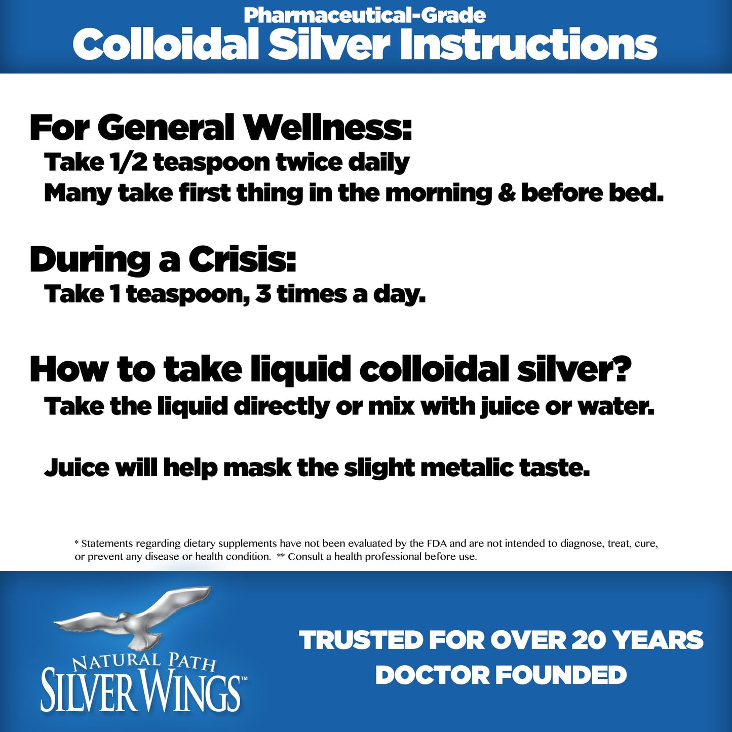 Natural Path Silver Wings Colloidal Silver 500ppm 16 oz – Immune Support Supplement