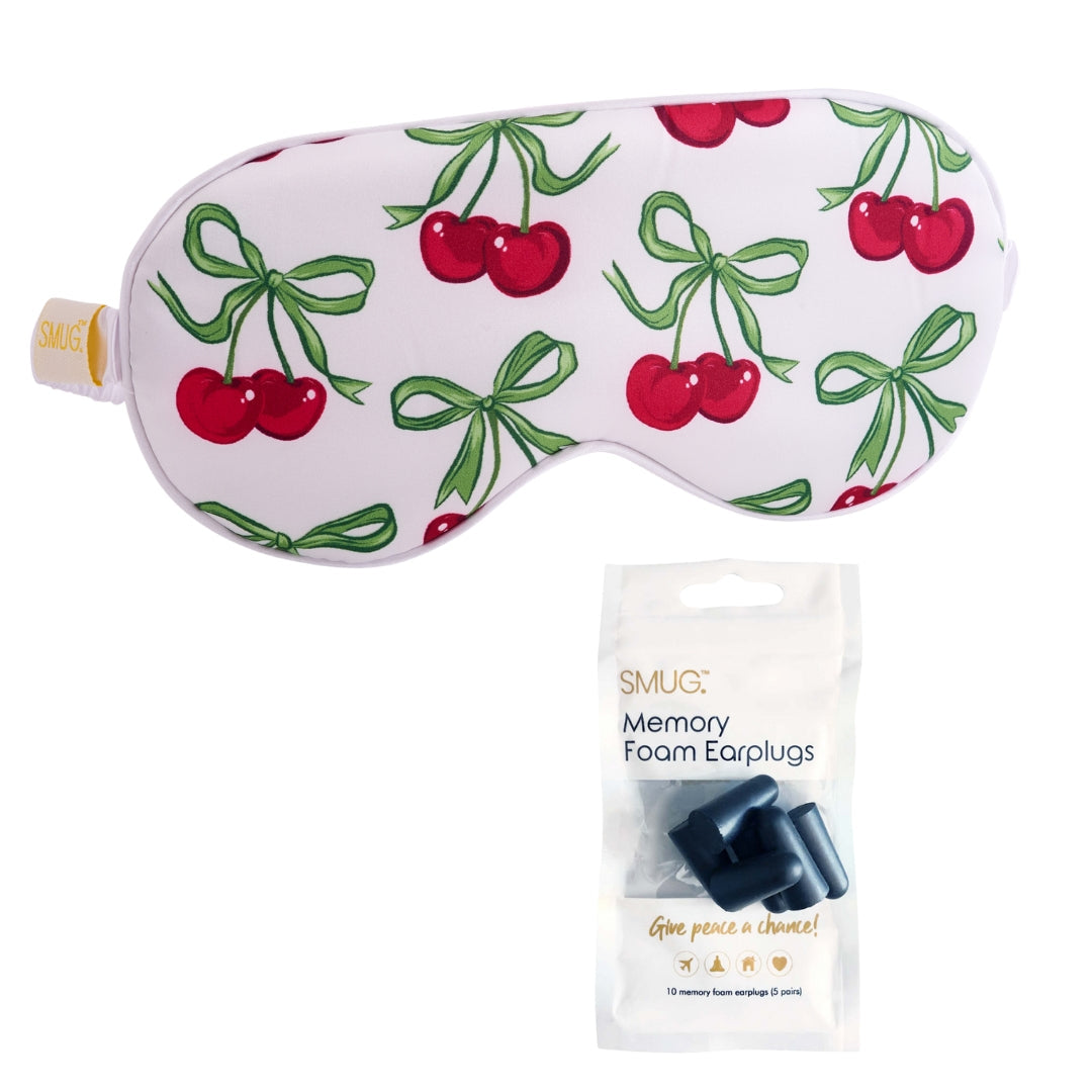 Satin Sleep Mask - White Cherries Print