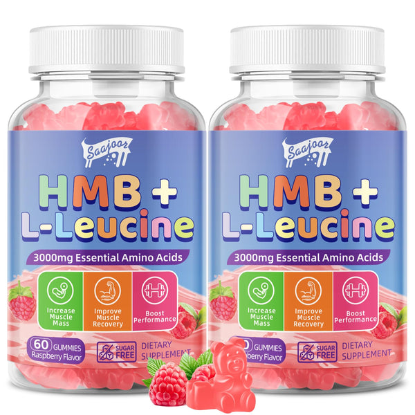 عبوة مزدوجة من حلوى صمغية بنكهة HMB و L-Leucine 3000 ملجم مع الكالسيوم | نباتية، خالية من الغلوتين، غير معدلة وراثيًا