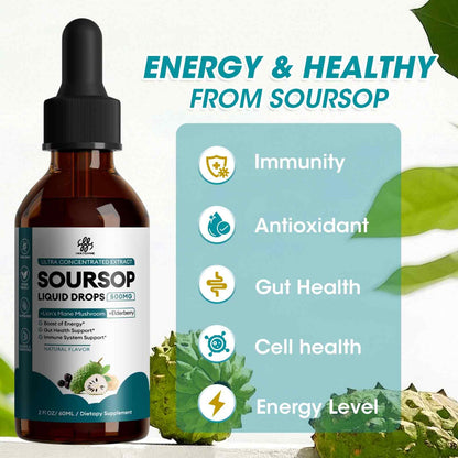 (2 Pack) Soursop Graviola Liquid Drop with Elderberry & Lion's Mane — Immune & Gut Support