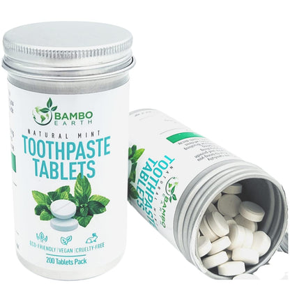 200 Pack Natural Toothpaste Tablet Bits – Mint & Activated Charcoal (Peppermint) – SLS & Fluoride Free