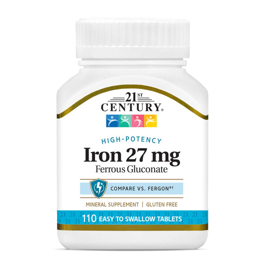 21st Century Iron 27 mg Ferrous Gluconate Tablets – 110 Count | Gluten Free