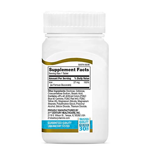 21st Century Iron 27 mg Ferrous Gluconate Tablets – 110 Count | Gluten Free