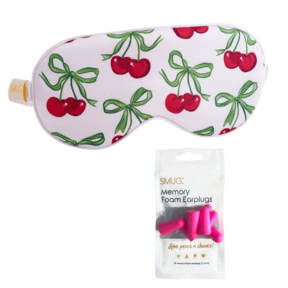 Satin Sleep Mask - White Cherries Print
