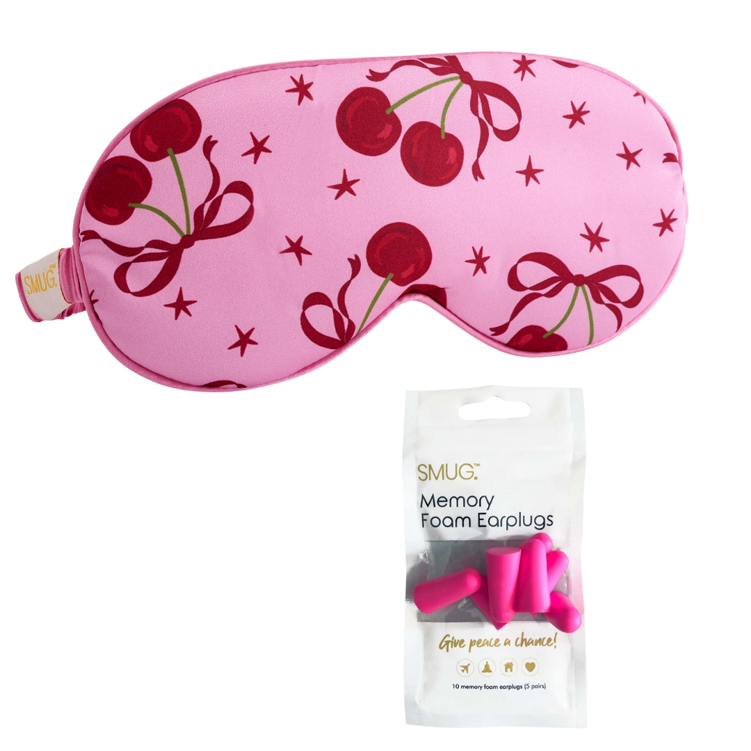 Satin Sleep Mask - Pink Cherries Print